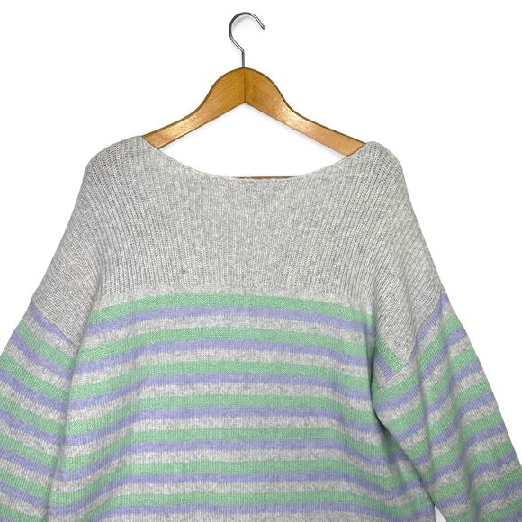 Ann Taylor LOFT Women's Striped Boat Neck Sweater XL Light Gray Mint Lavender - Picture 4 of 8
